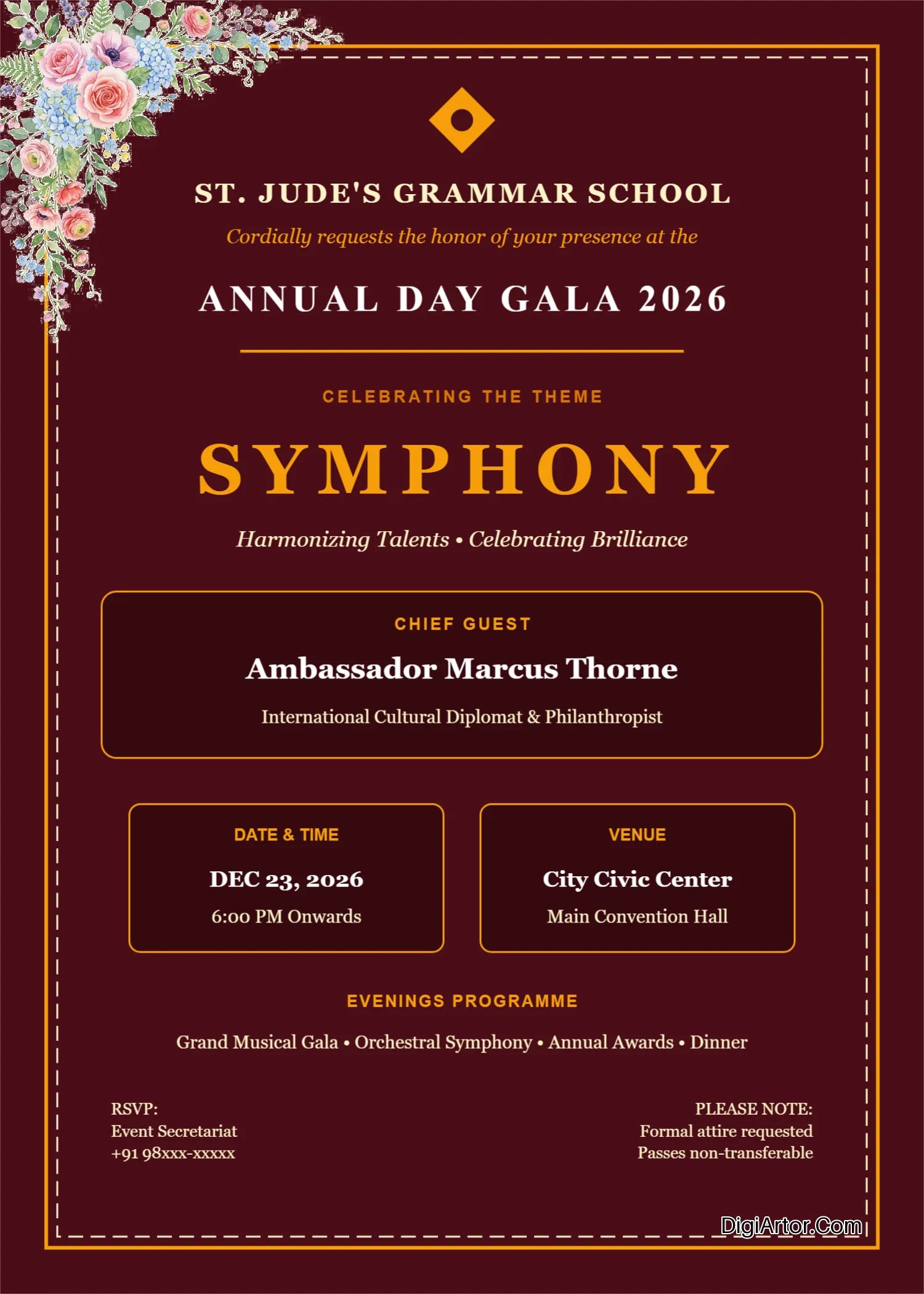 Grand School Annual Day Invitations Online - Edit & Download in PDF PNG Editable Template Reference Image