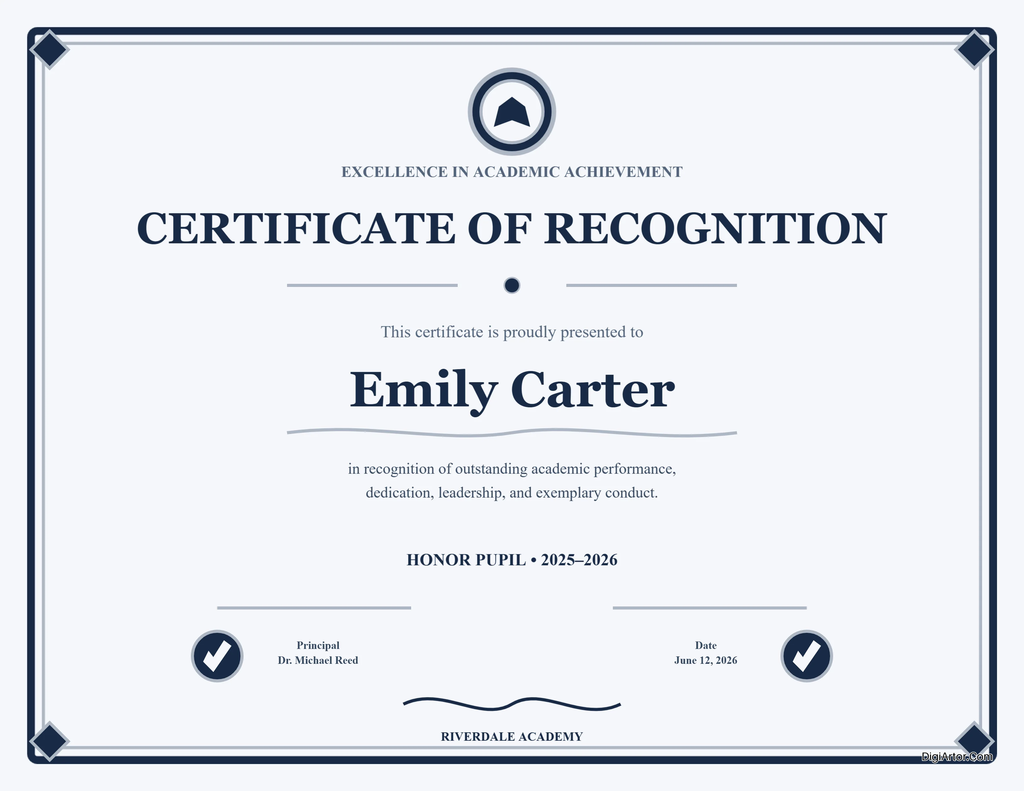 Honor Pupil Recognition Certificate Editable Template Reference Image