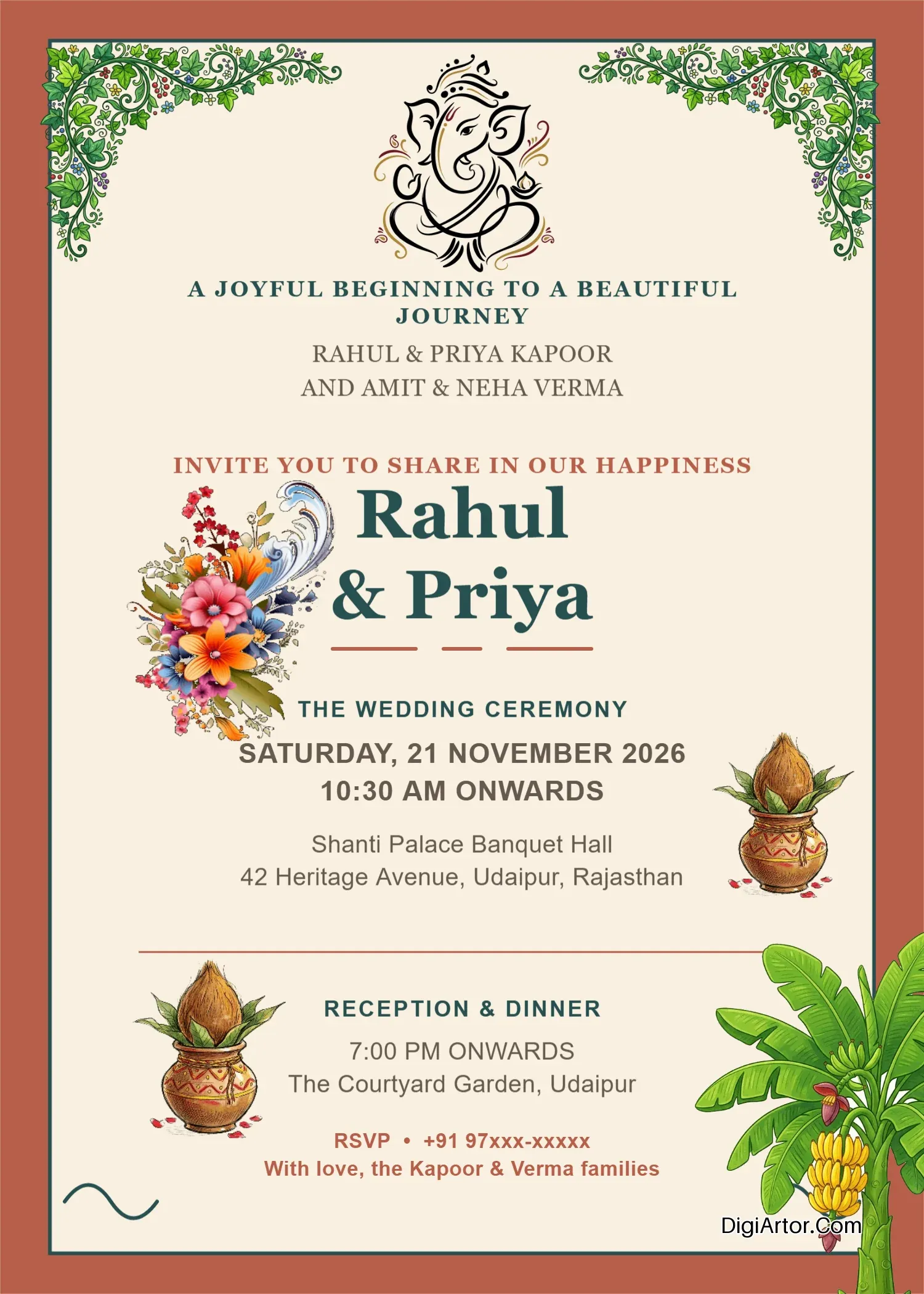 Modern Hindu Wedding Invitation Card Editable Design Editable Template Reference Image