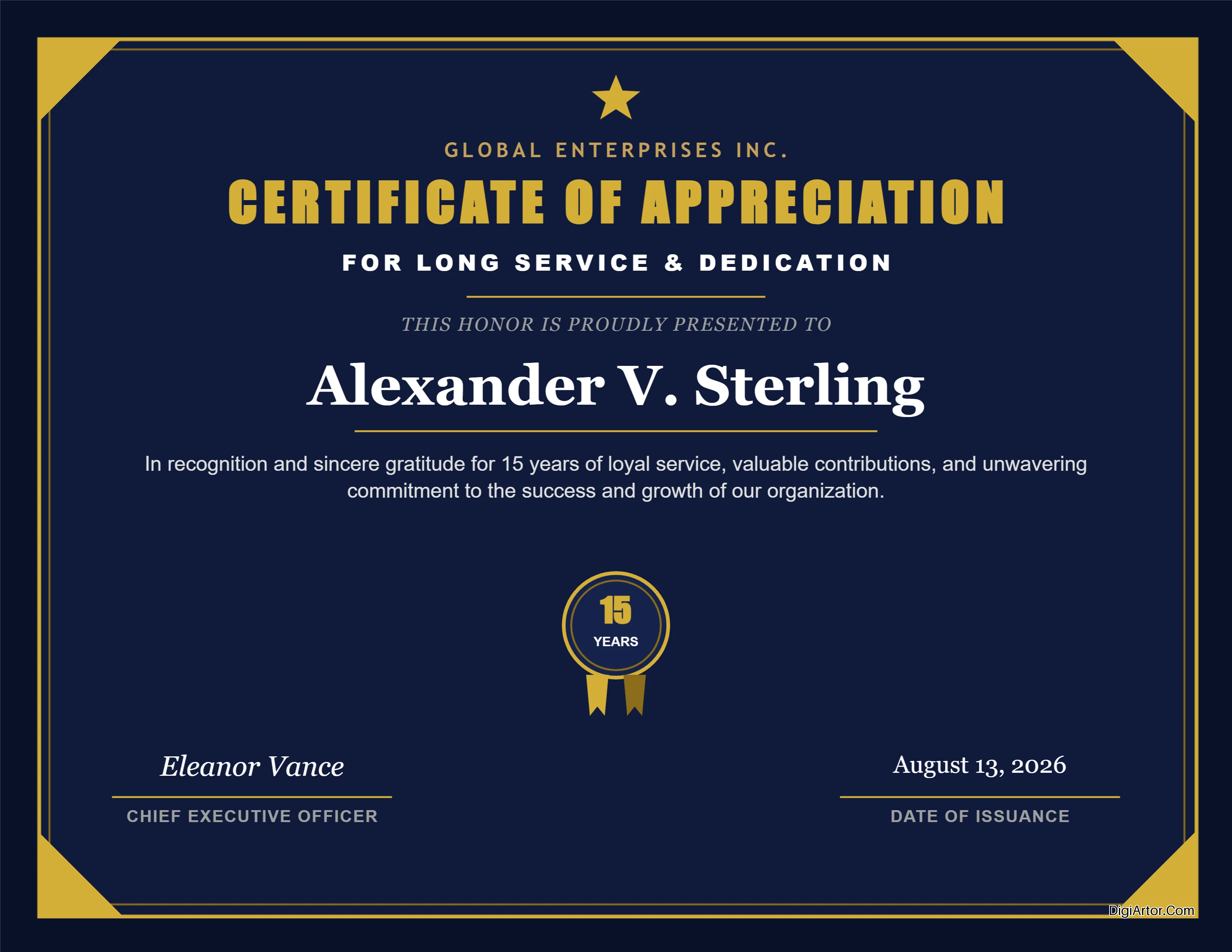 Long Service Award Certificate Editable Template Reference Image