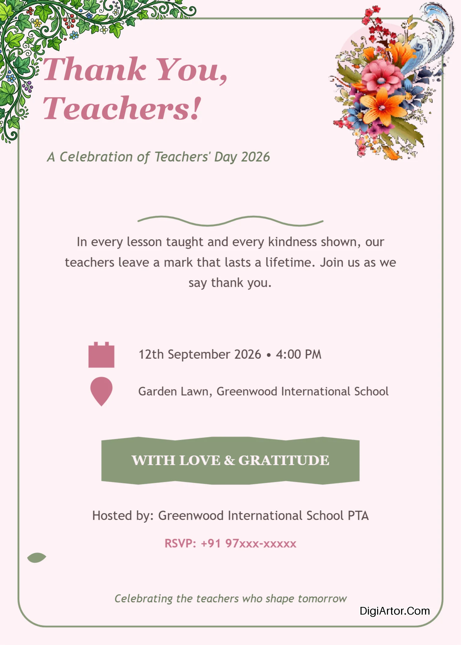 Invitation card design for teachers day Customize Online Download Free Editable Template Reference Image