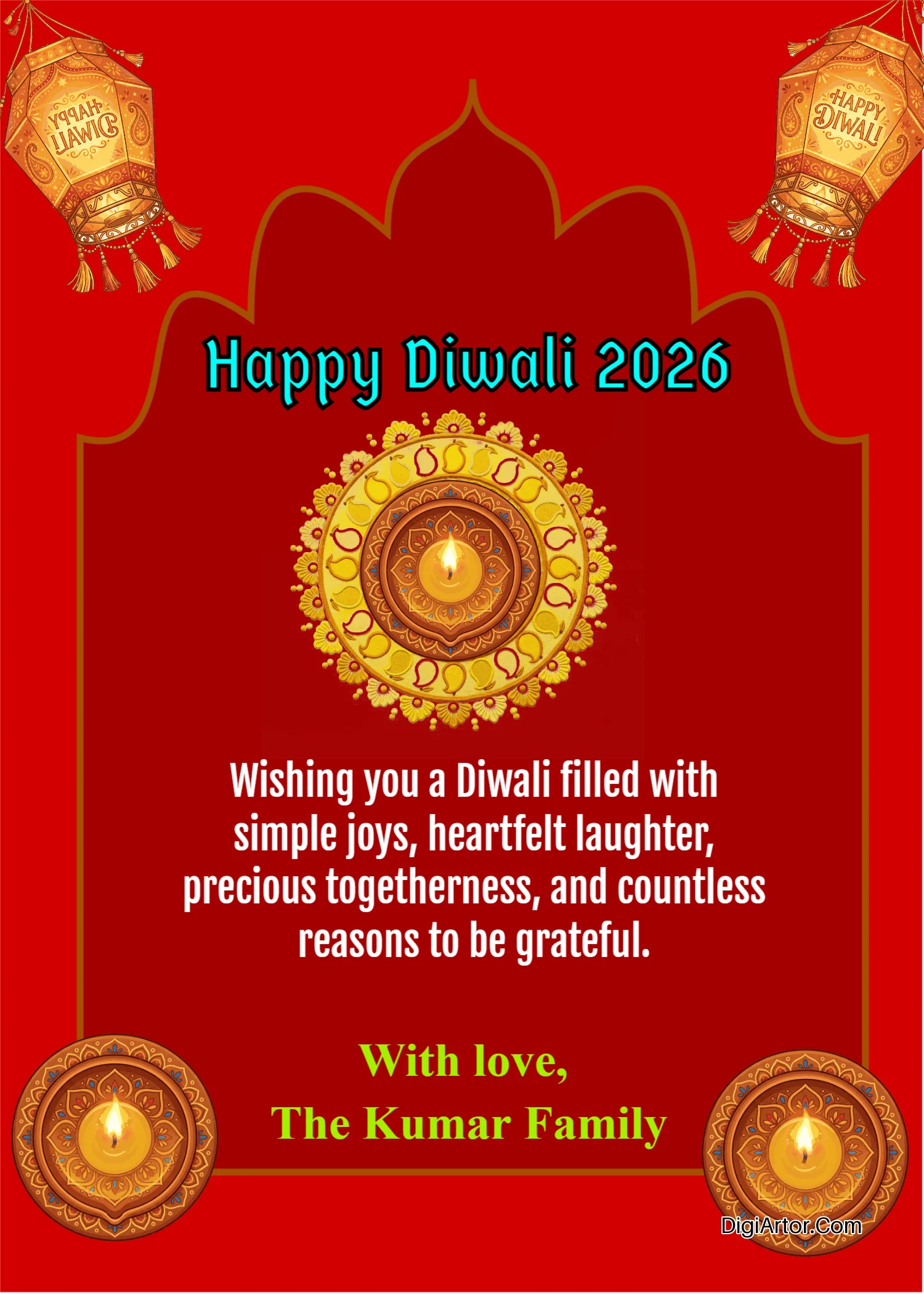 Personalised Diwali Cards to Send a Heartfelt Message of Love Editable Template Reference Image
