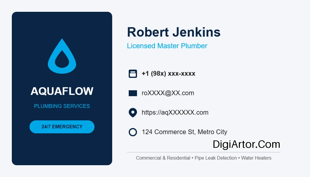 Customize Plumber Business (Visiting) Card Online - Interactive Design Template Editable Template Reference Image