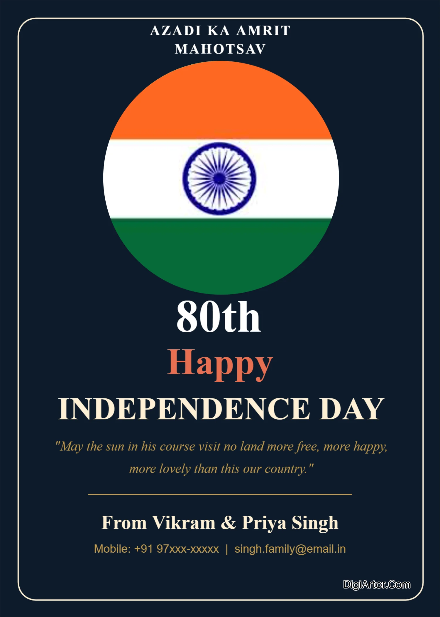 India Independence Day Greeting Card Classic Design Editable Template Reference Image