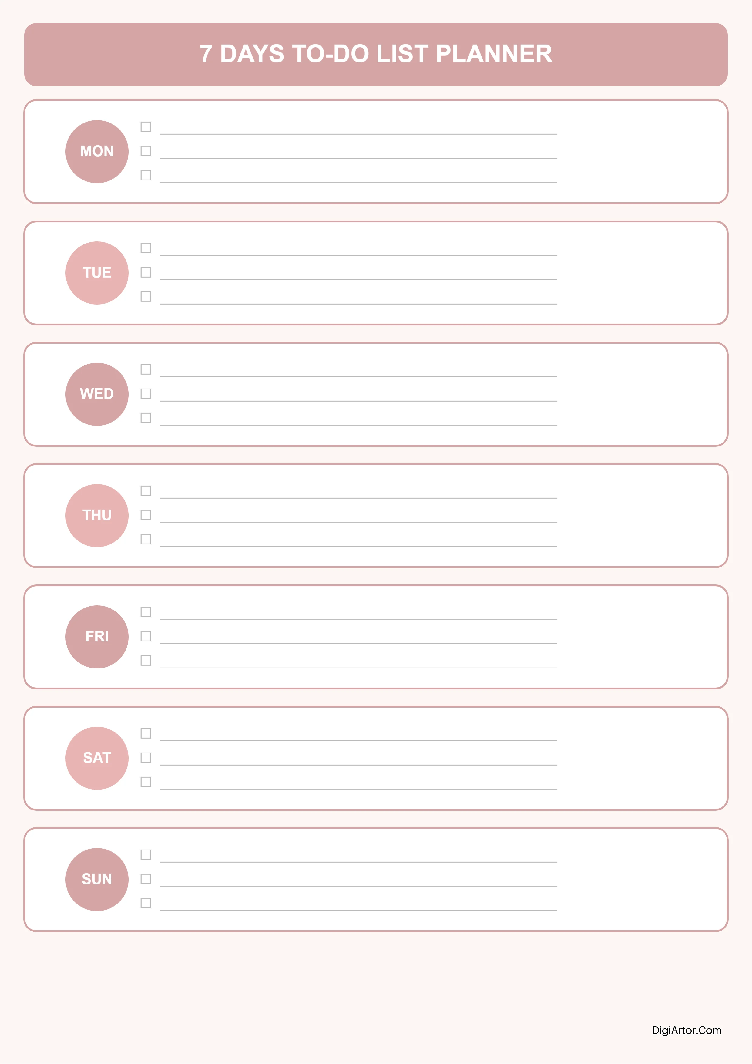 Printable 7 Days Weekly To Do List Planner - Edit Online & Download For Free Editable Template Reference Image