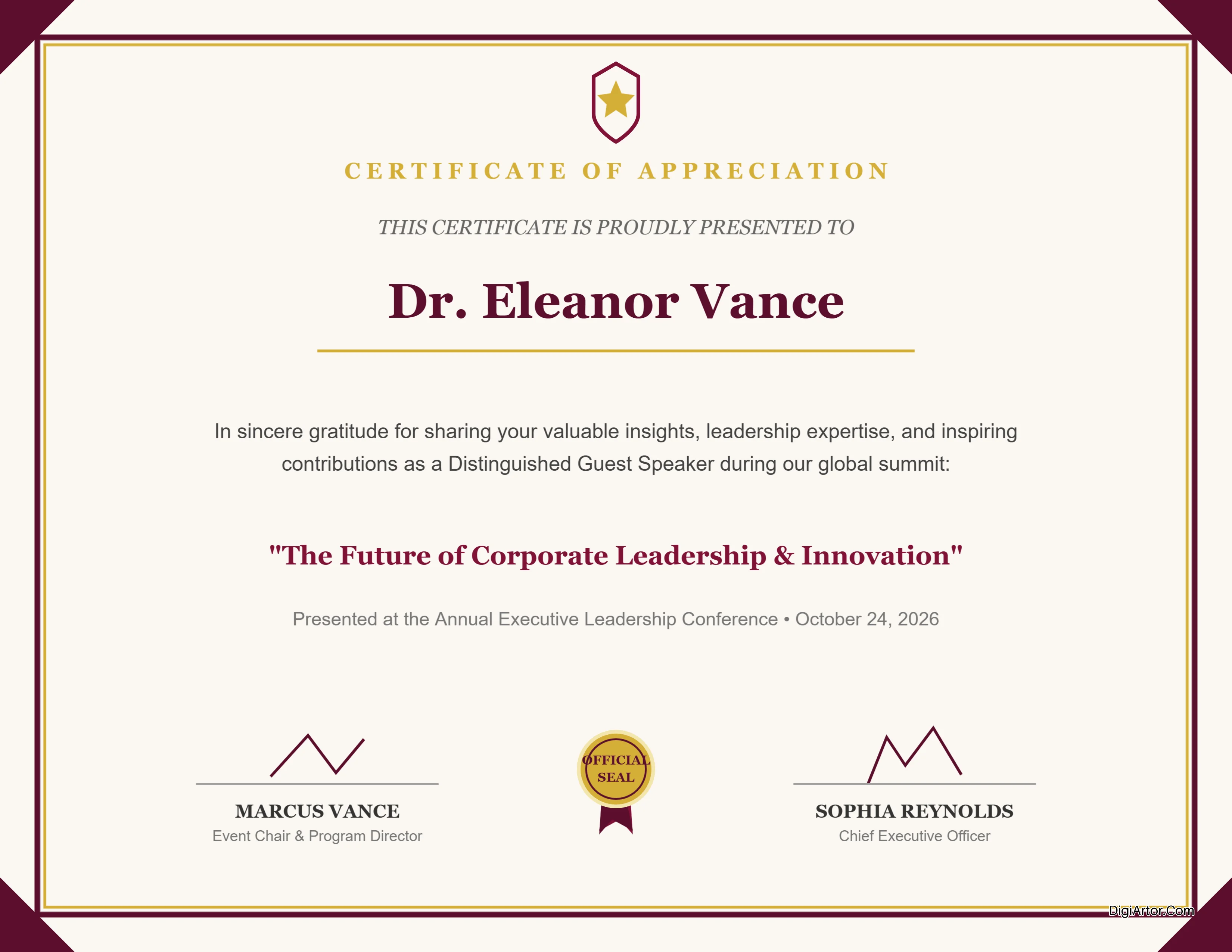 Guest Speaker Certificate Editable Template Reference Image