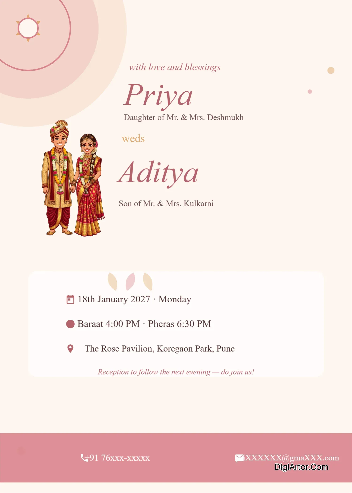 Watercolor Mandala theme Hindu Wedding Invitation Card - Editable Template Editable Template Reference Image