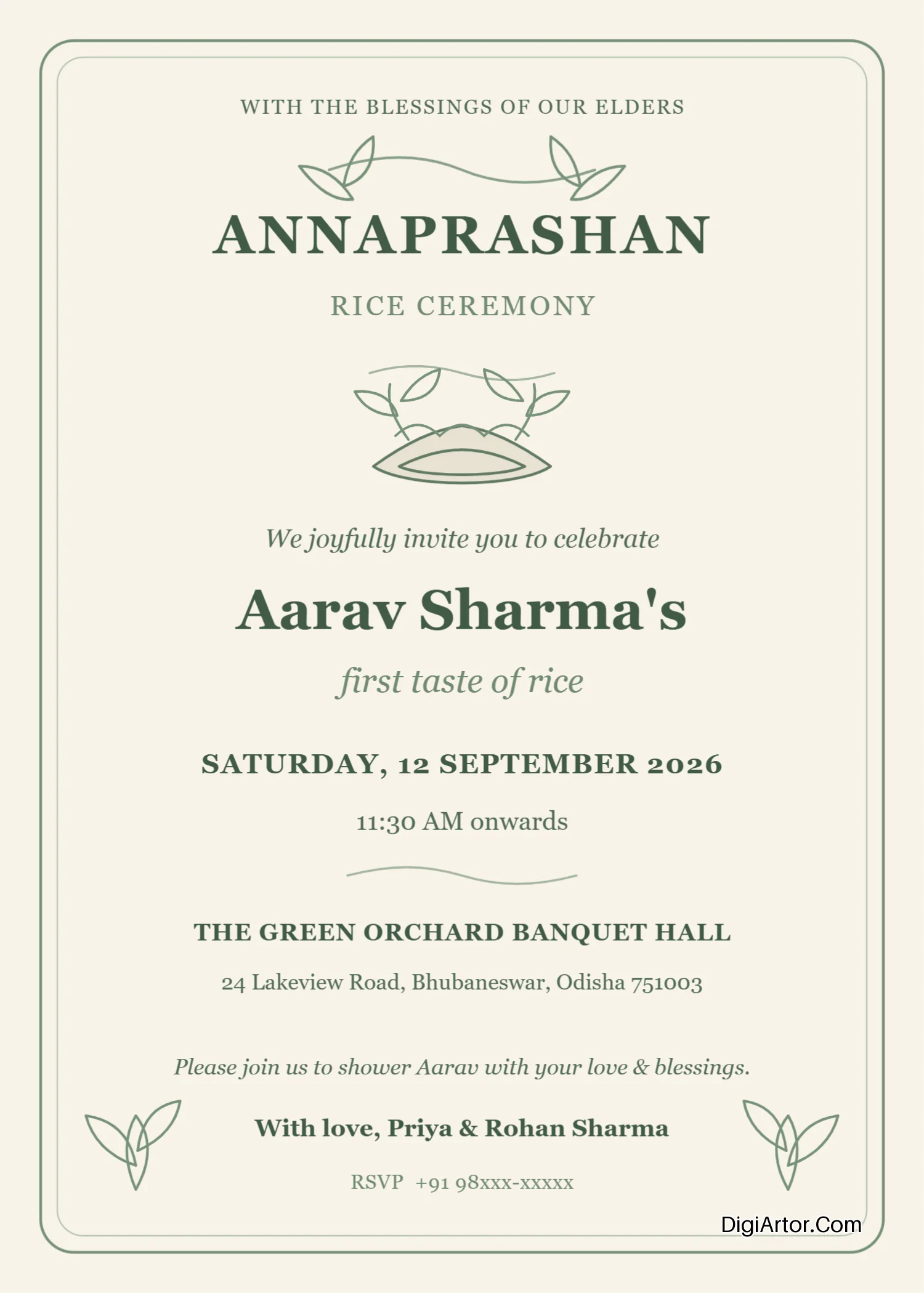 Rice Ceremony Invitation Card Editable Template Reference Image