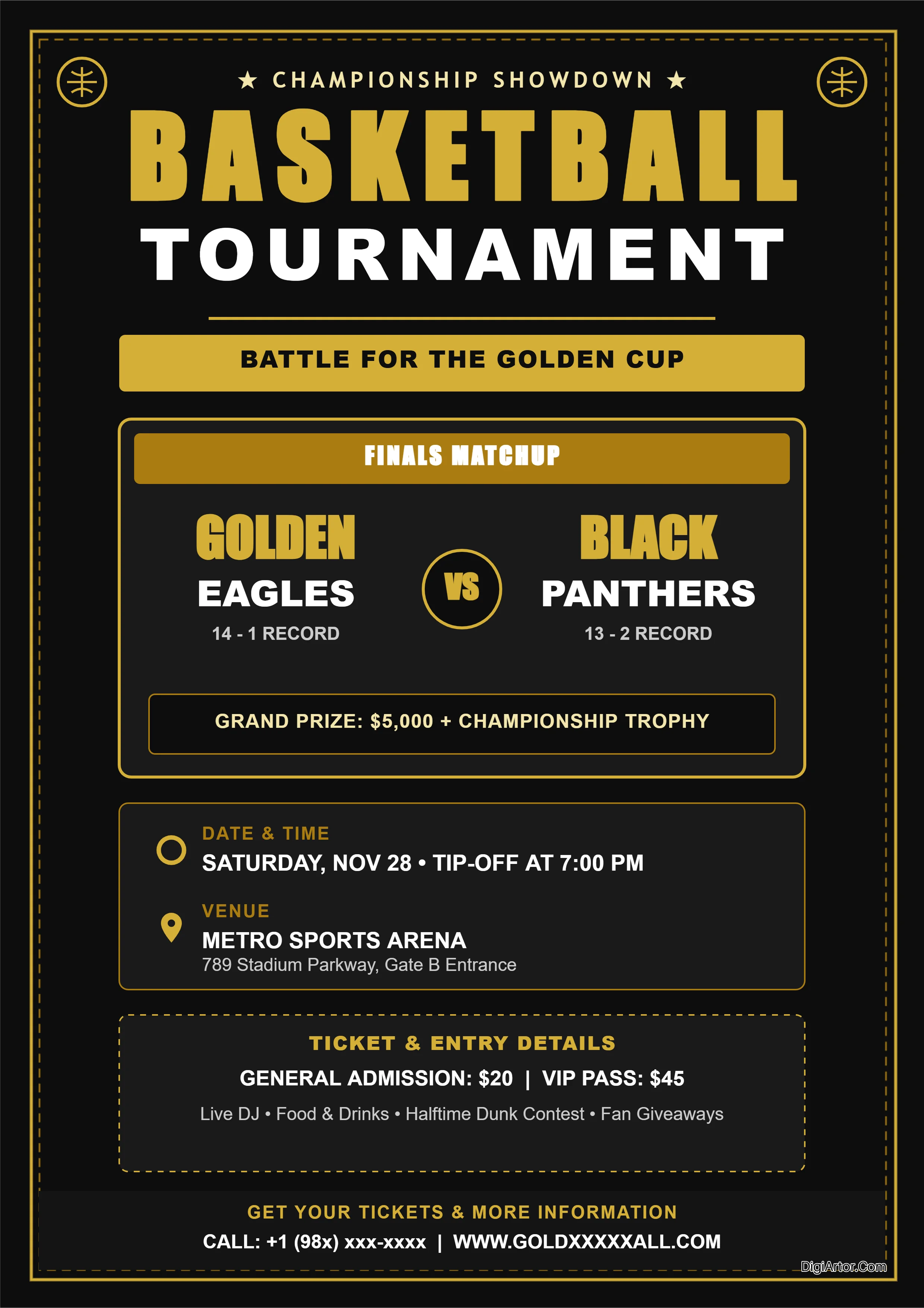 Black Gold Basketball Poster Editable Template Reference Image