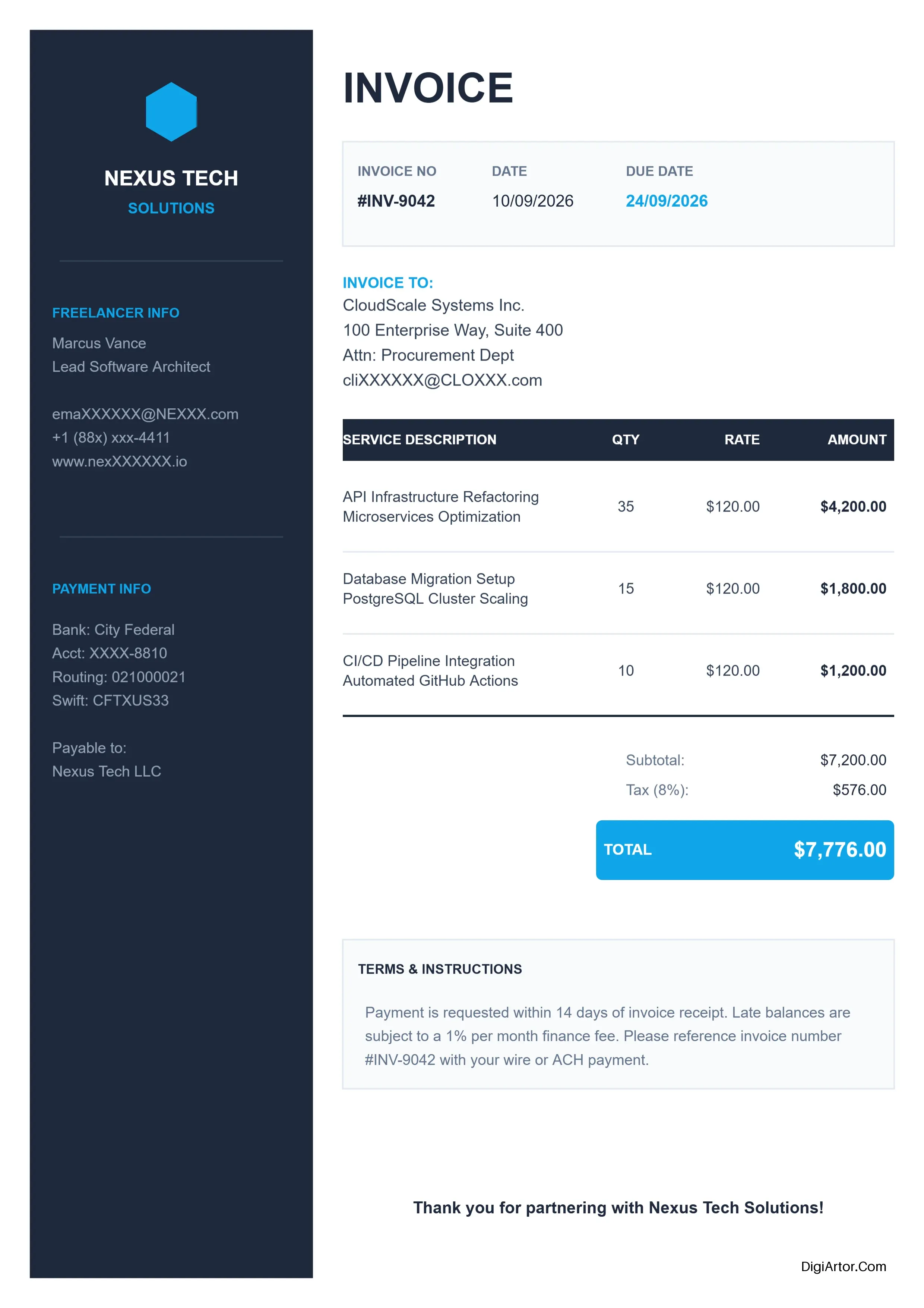 Professional Corporate Freelance Invoice Customizer - Edit Online Editable Template Reference Image