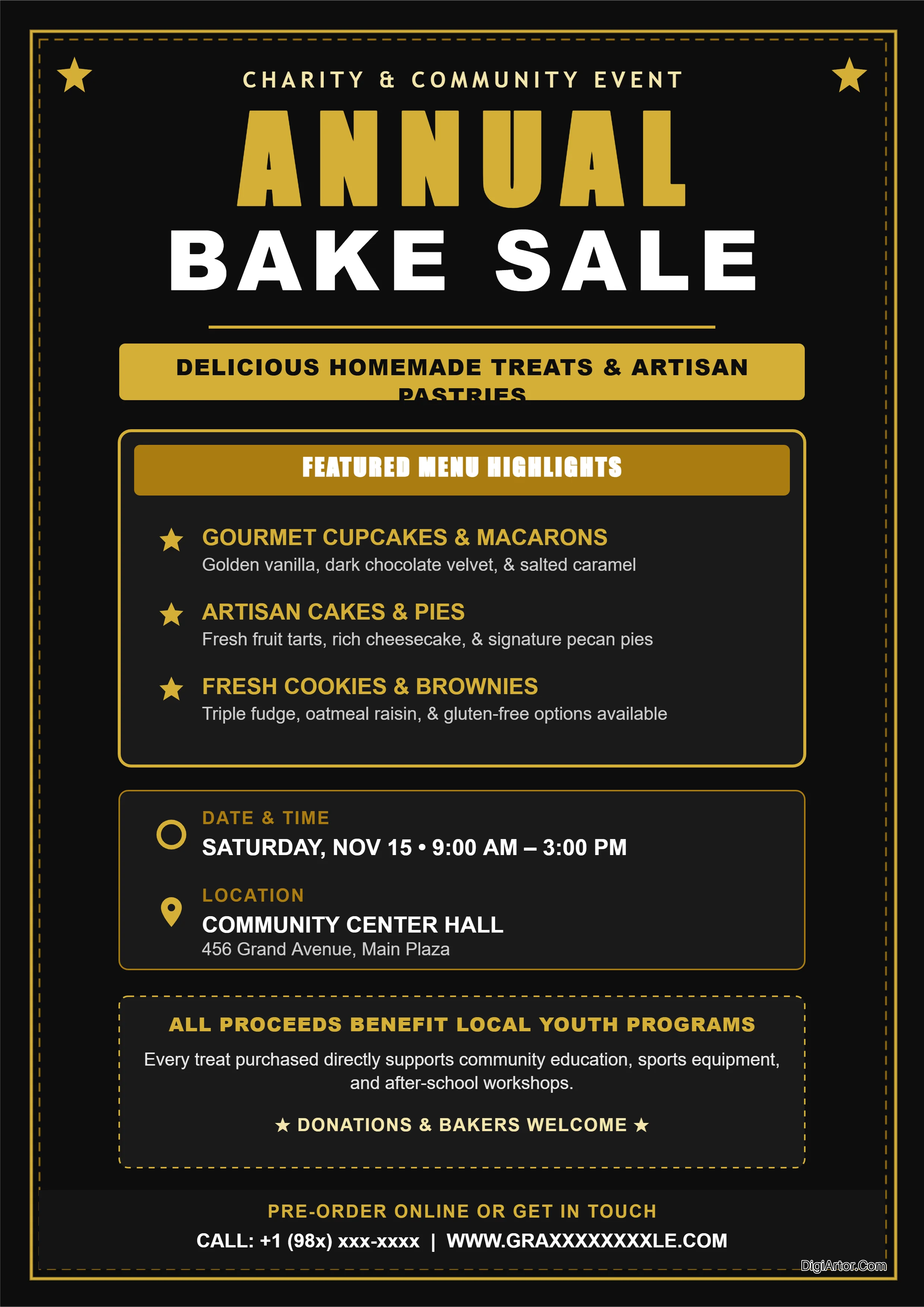Black Gold Bake Sale Poster Editable Template Reference Image