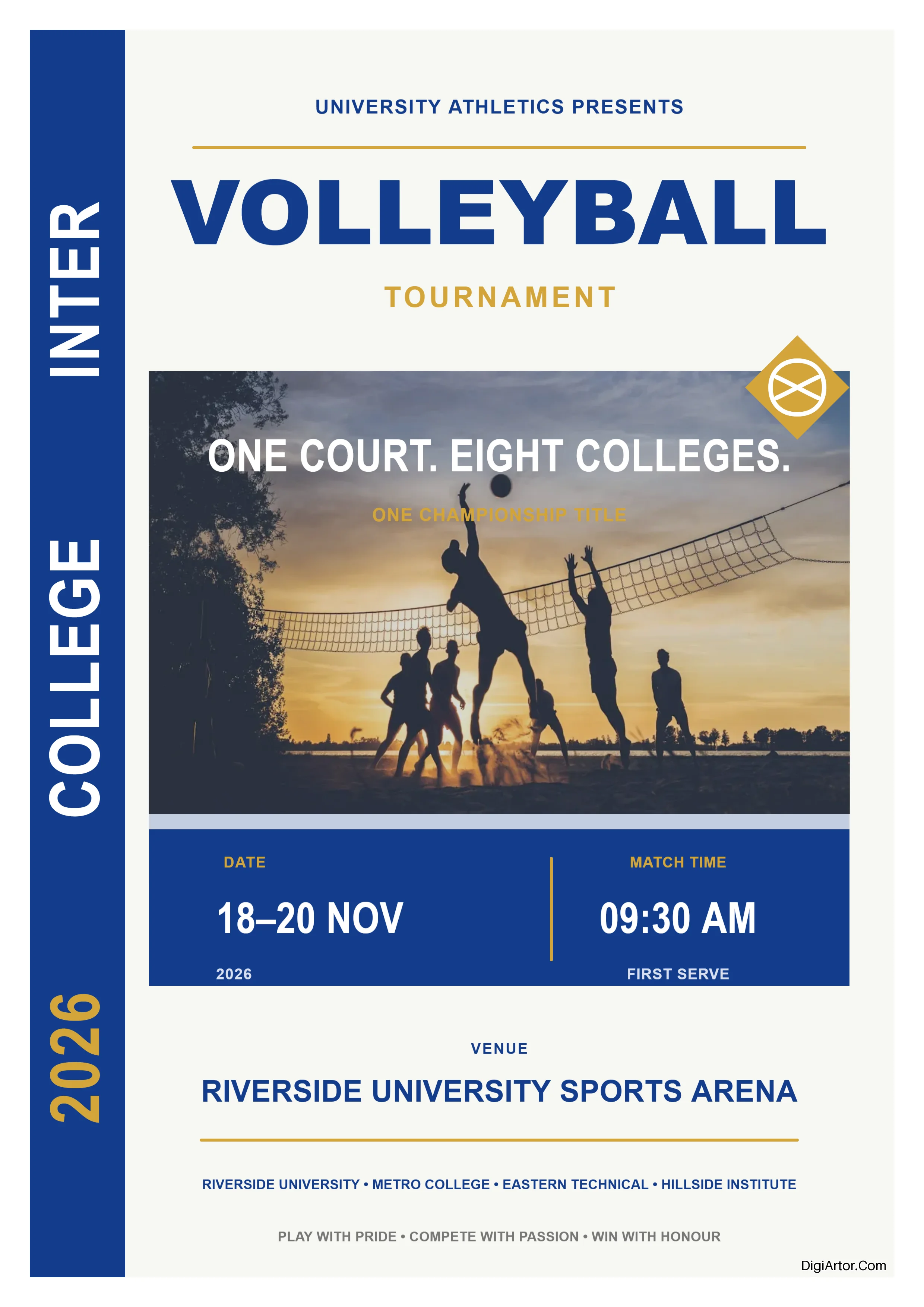 Customize Inter College Volleyball Tournament Poster Online Editable Template Reference Image