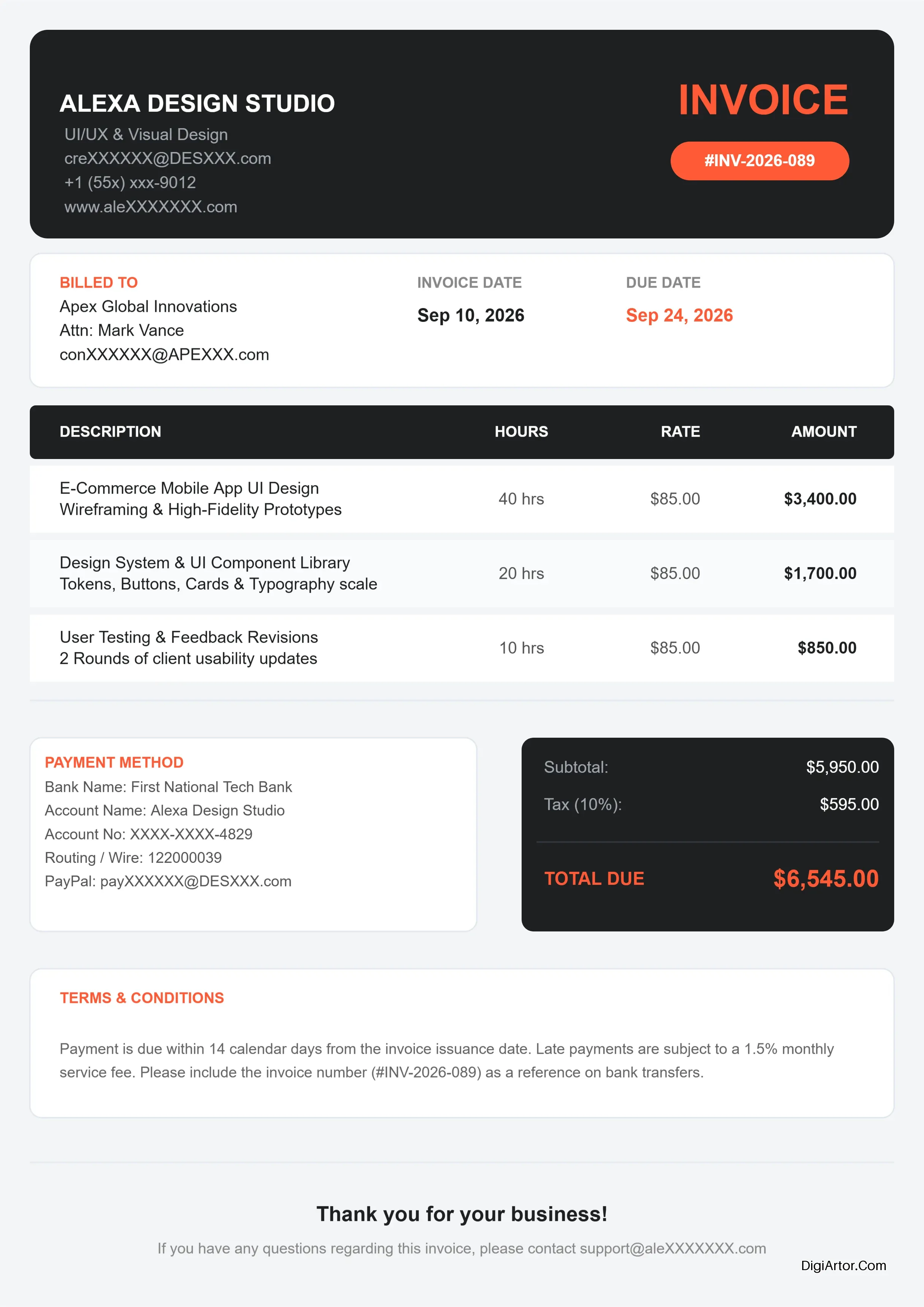 Free Creative Freelance Invoice Generator - Customize & Download Online Editable Template Reference Image