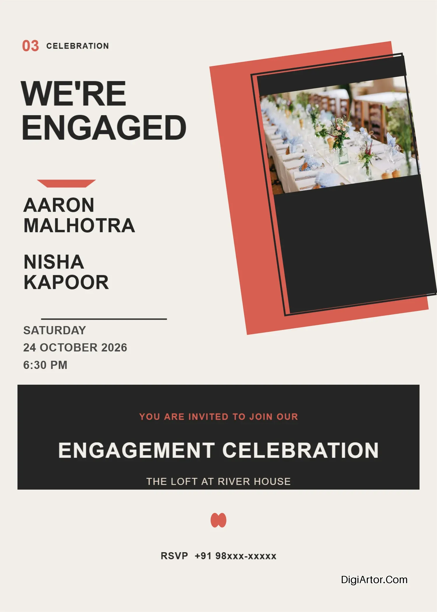 Modern Engagement Invitation Card Maker Online Customize & Download Editable Template Reference Image