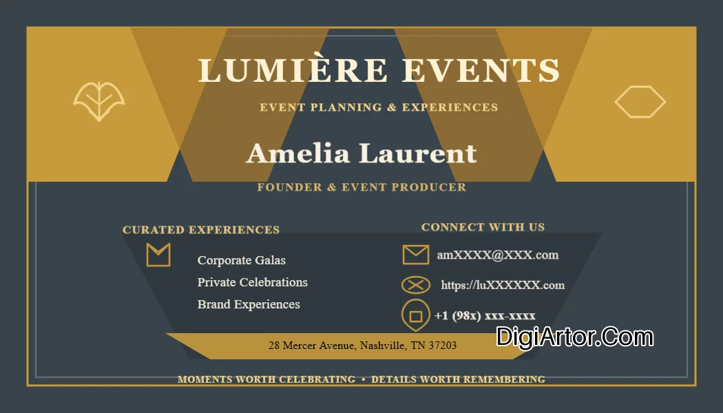 Event Planner Business (Visiting) Card Maker Customize Online Editable Template Reference Image