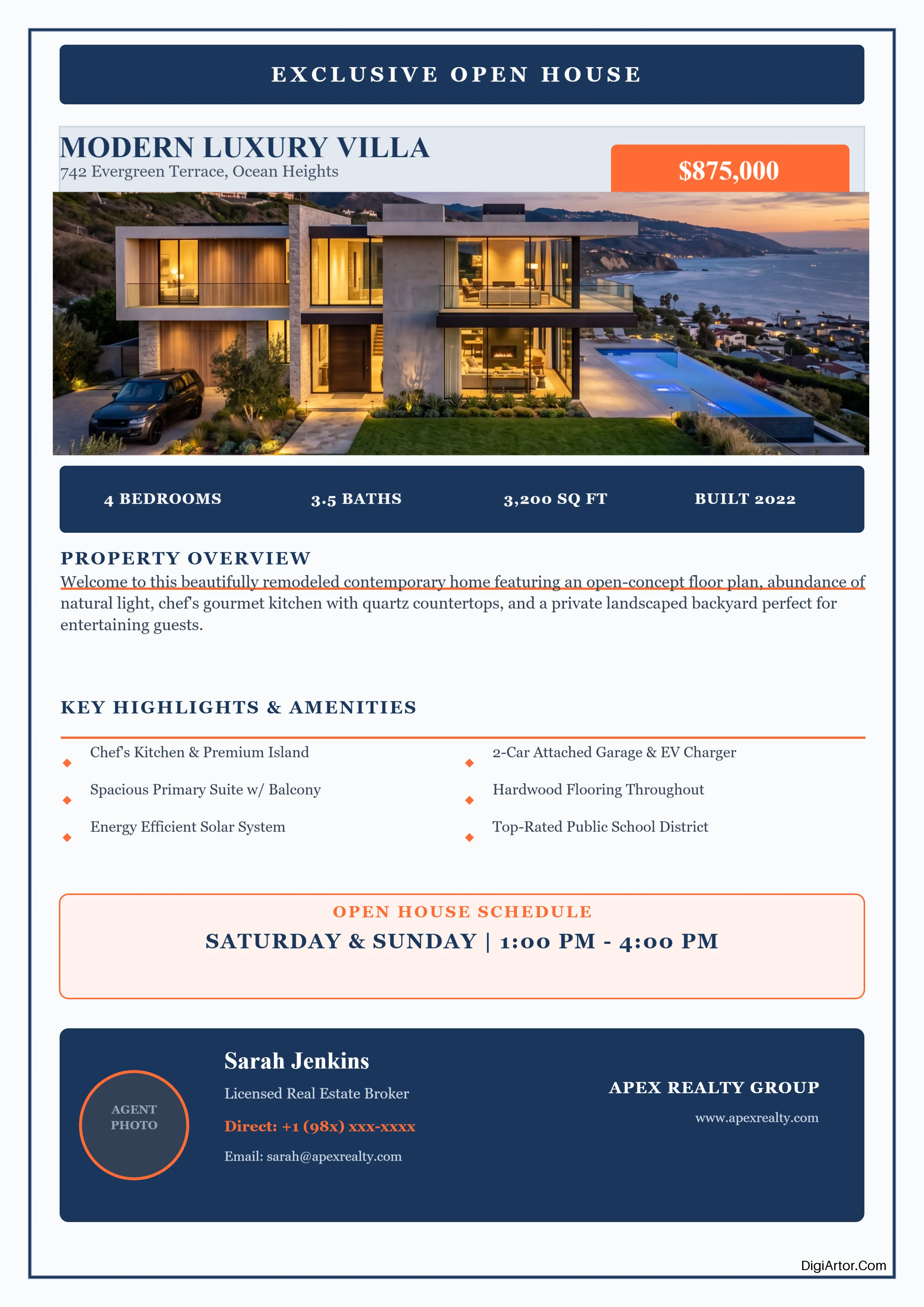 Open House Real Estate Flyer Editable Template Reference Image