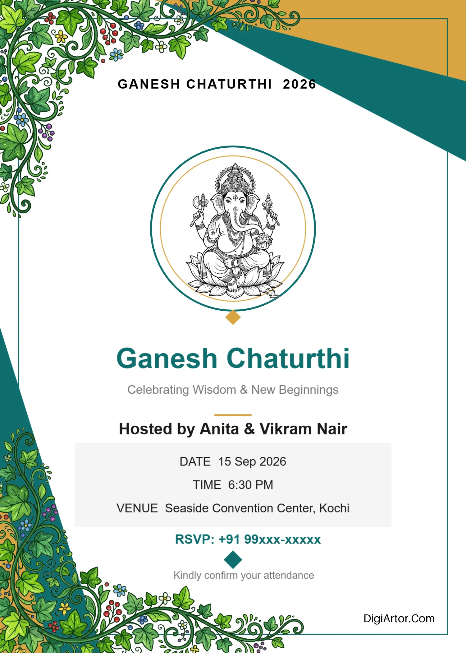 Ganpati invitation card for whatsapp online free Editable Template Reference Image