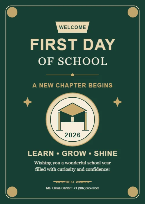 First Day of School Greeting Card Editable Template Reference Image