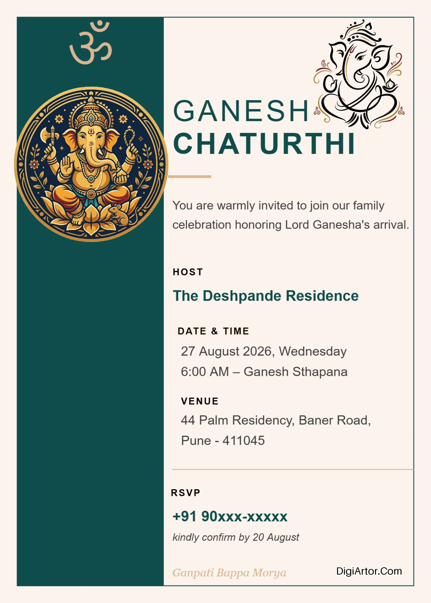 Modern Ganesh Chaturthi Invitation Card Free Online Editor Editable Template Reference Image