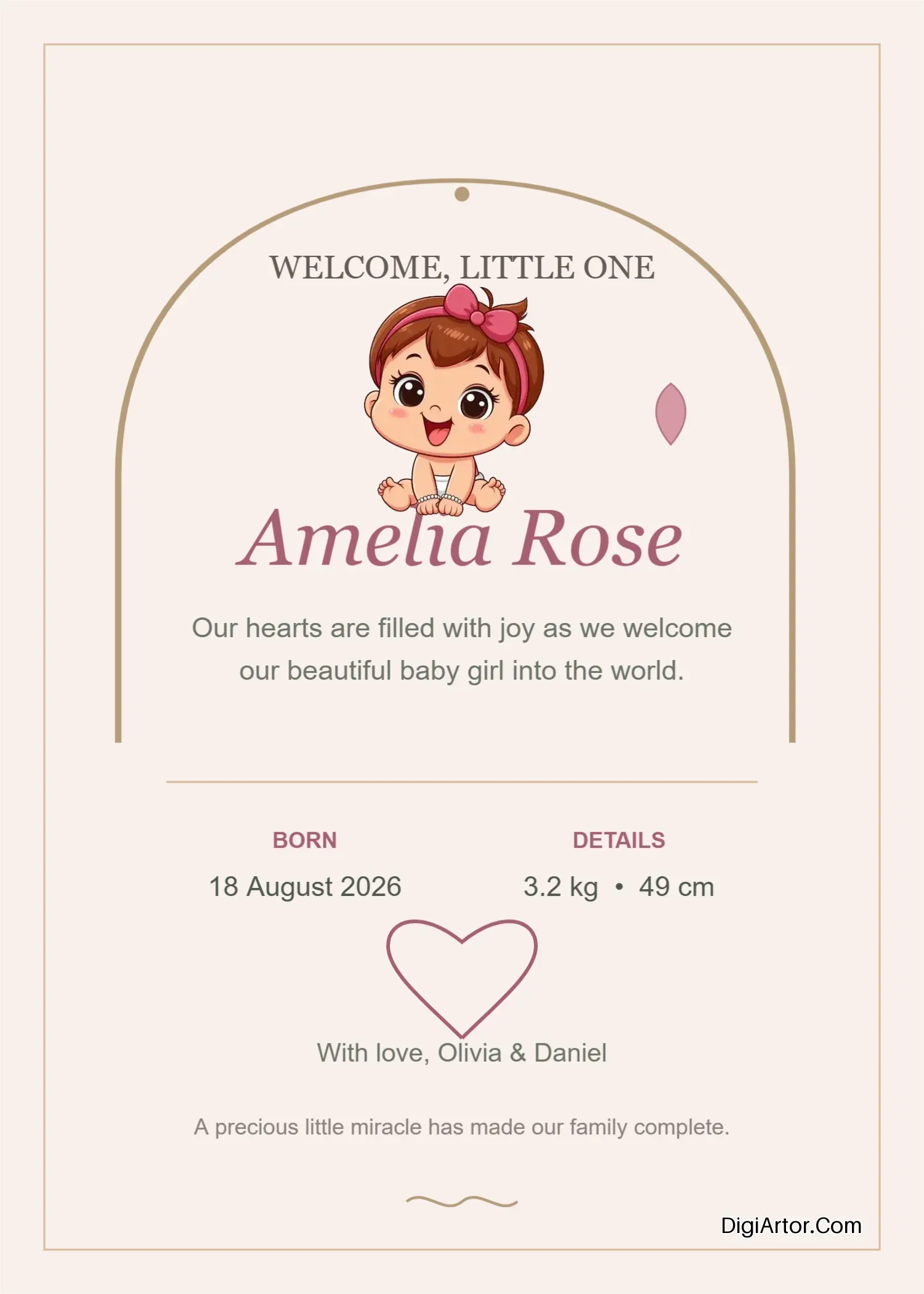 Elegant Baby Girl Greeting Card | Editable Online Template Editable Template Reference Image
