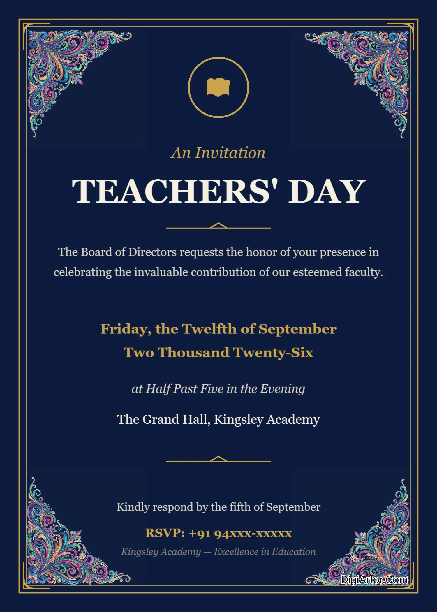 Invitation card for Teachers Day design Edit Download in PDF Form Editable Template Reference Image