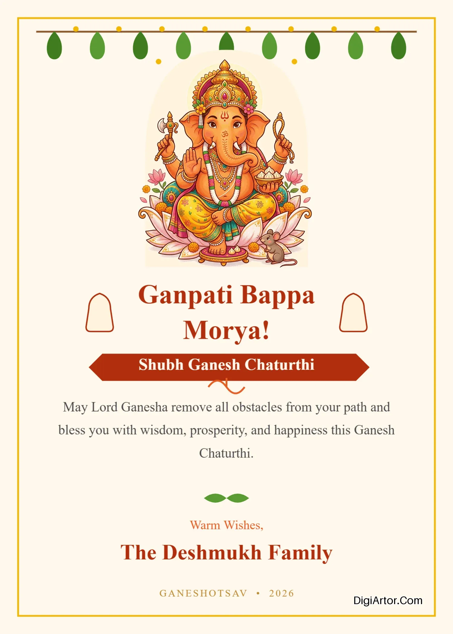 Happy Ganesh Puja Festive Wishes Card Editable Template Reference Image