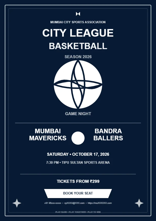 City League Basket Ball Poster Editable Template Reference Image