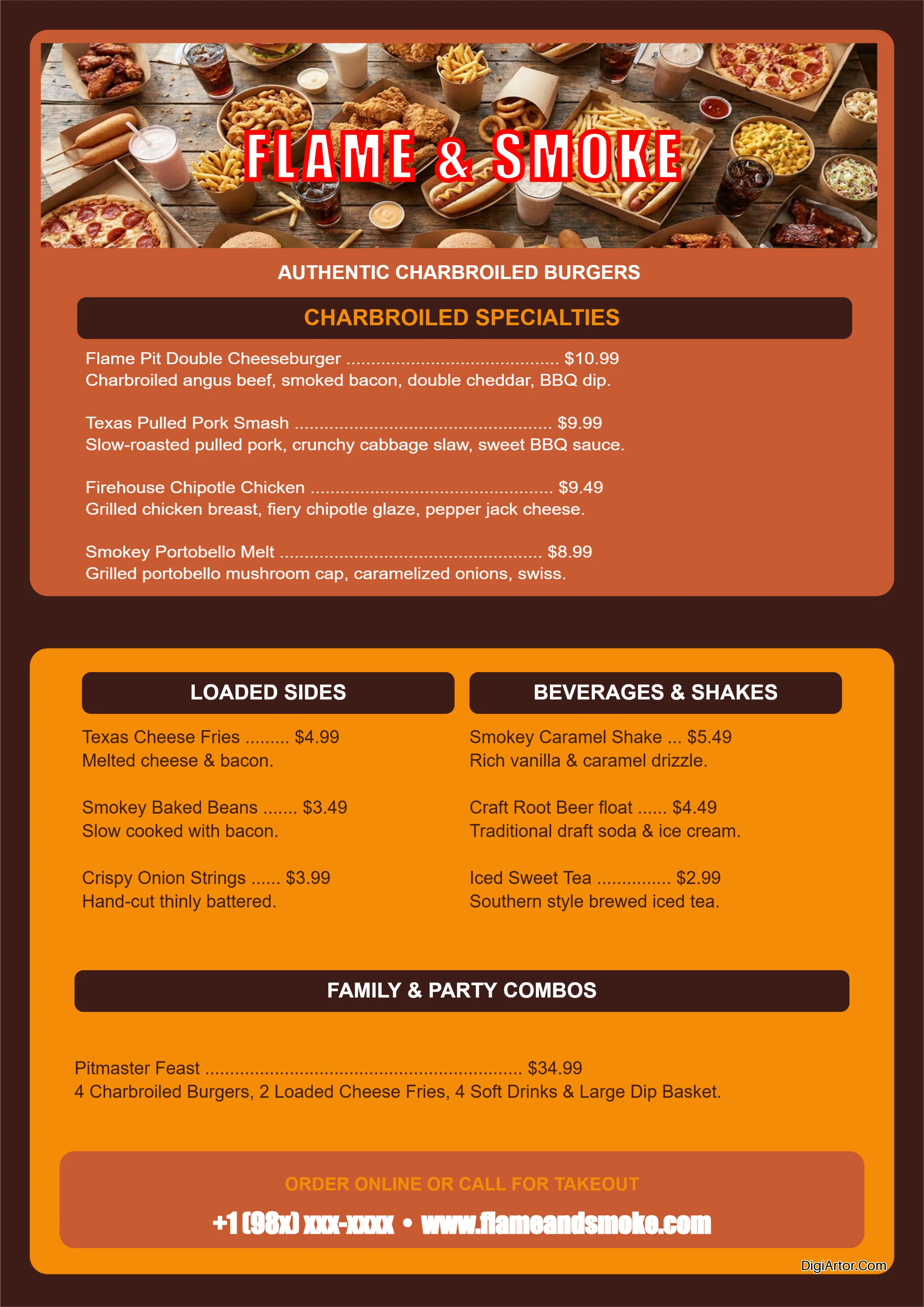 Warm Terracotta Fast Food Menu Editor Customize & Download Editable Template Reference Image