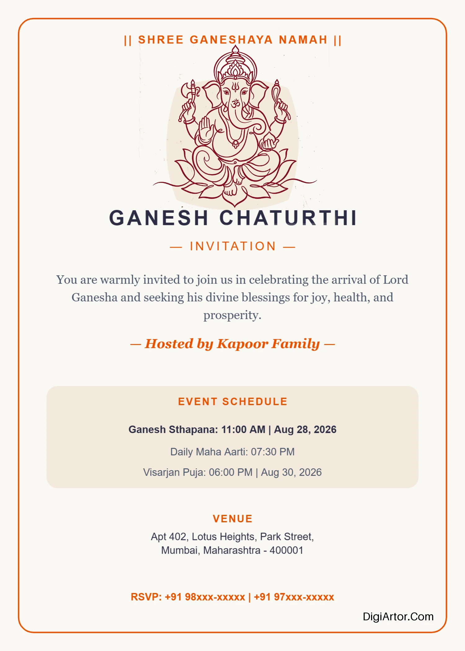 Customize Modern Pastel Ganesh Chaturthi Invitation Card Online Editable Template Reference Image