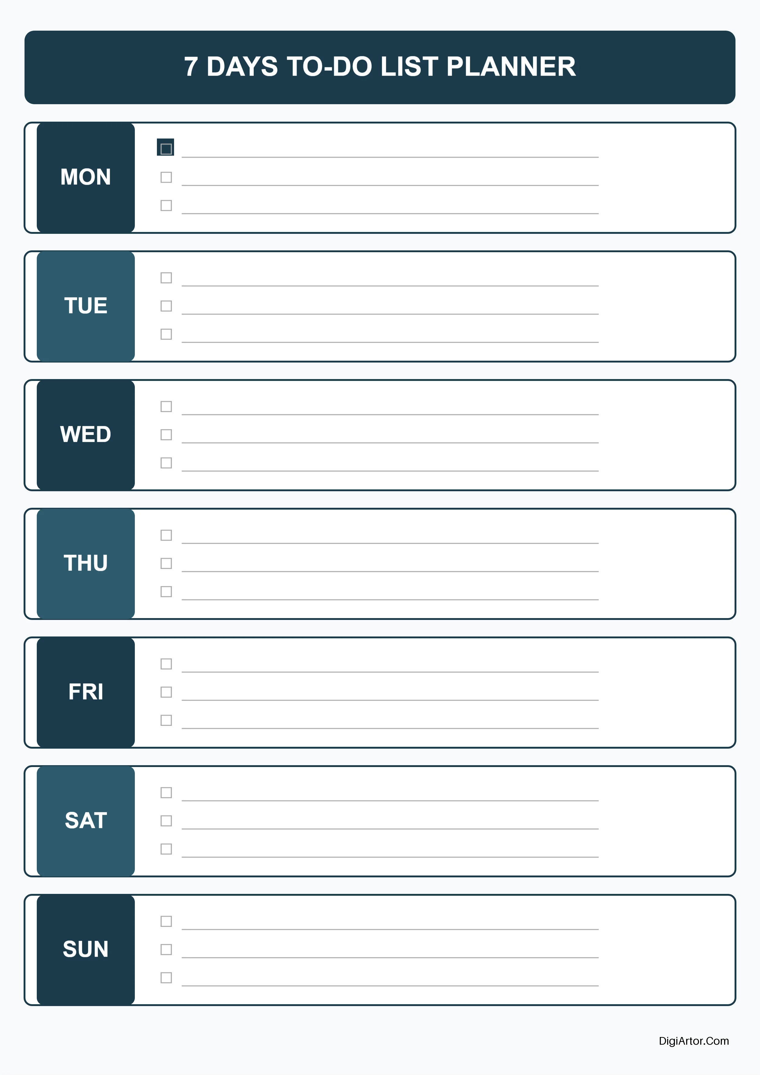 Edit & Customize Printable 7-Day To-Do List Weekly Planner Online Editable Template Reference Image