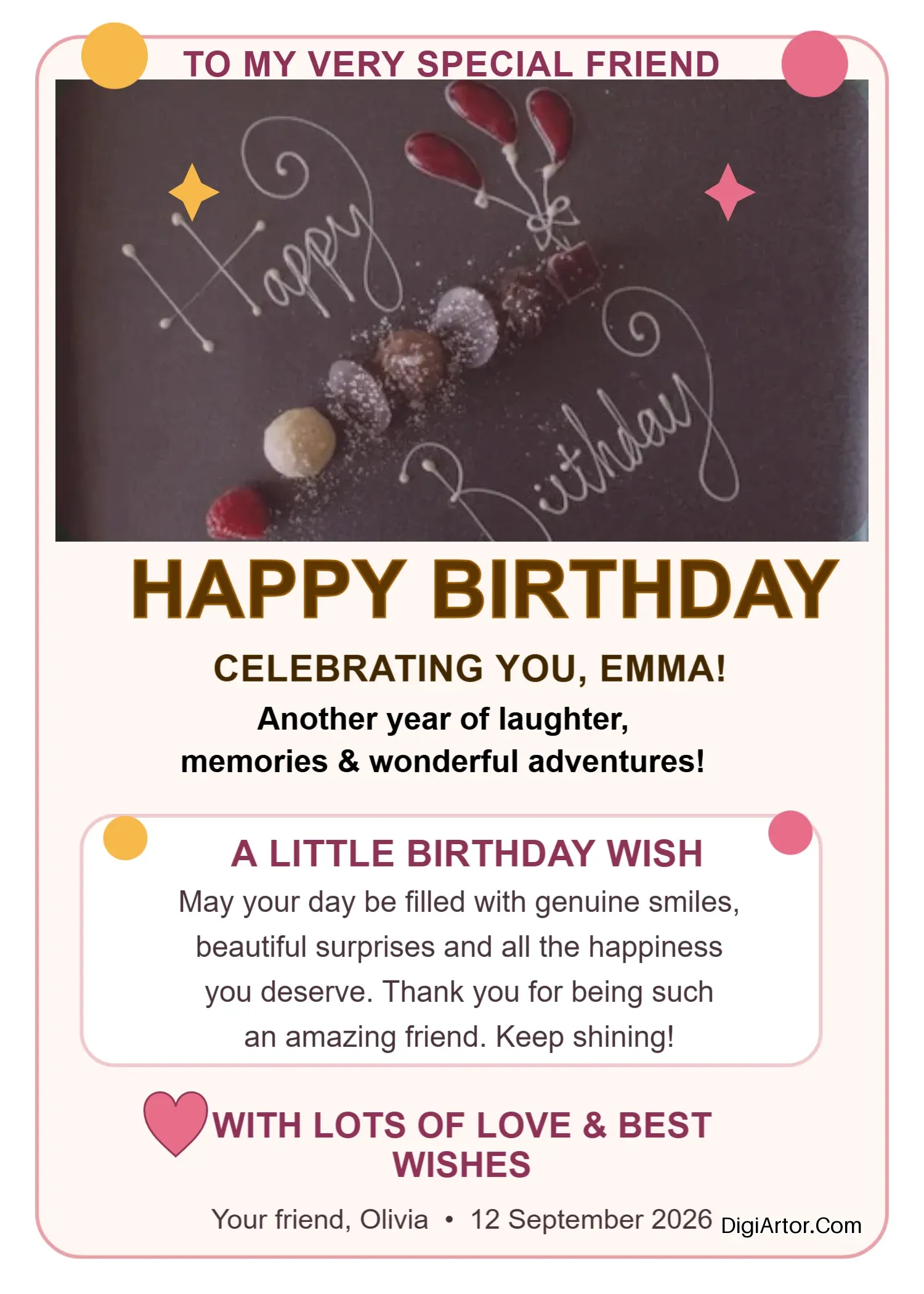 Birthday Greetings To A Special Friend - Editable Greeting Template Editable Template Reference Image