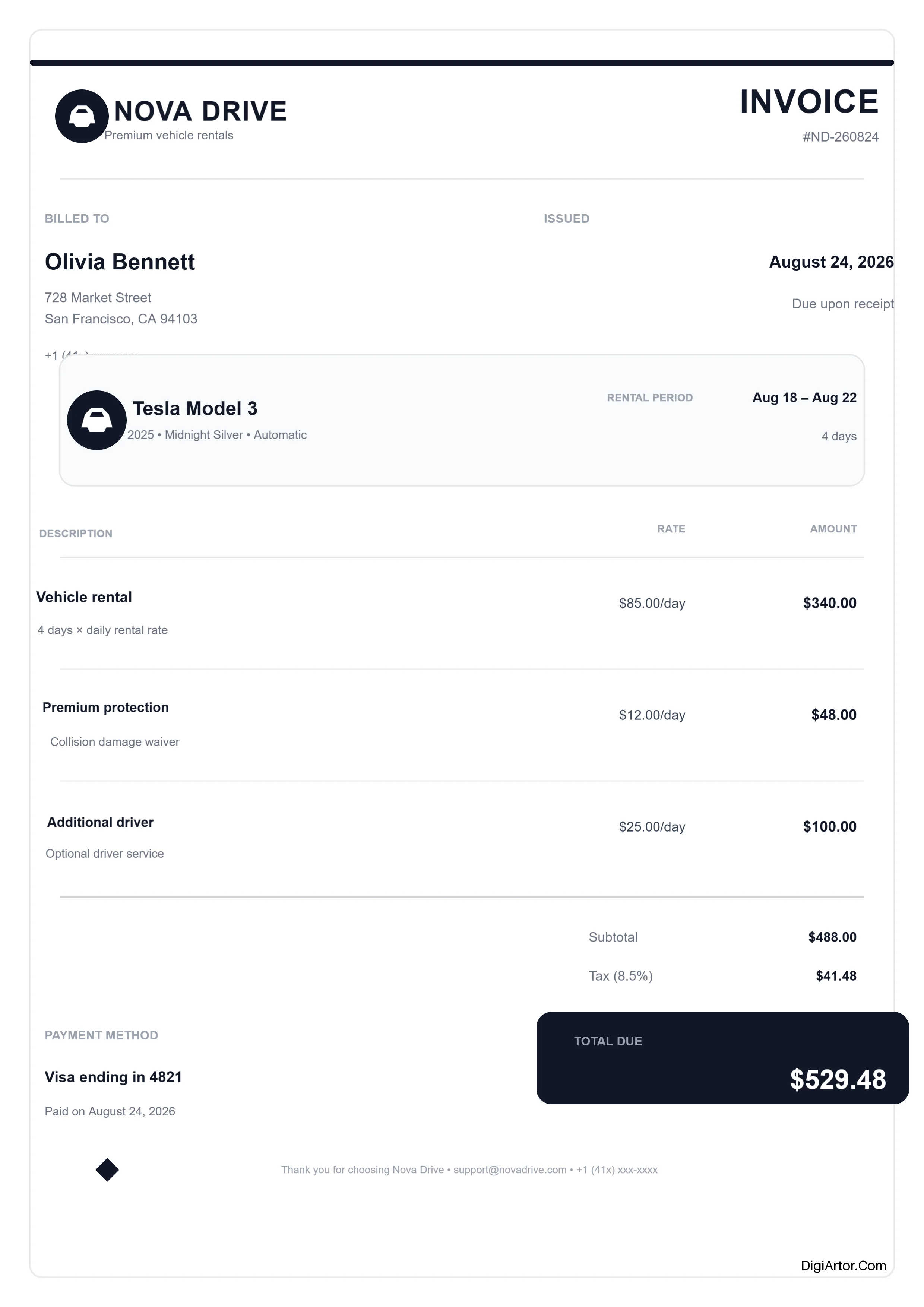 Modern Car Rental Invoice Maker Customize Edit Online Editable Template Reference Image