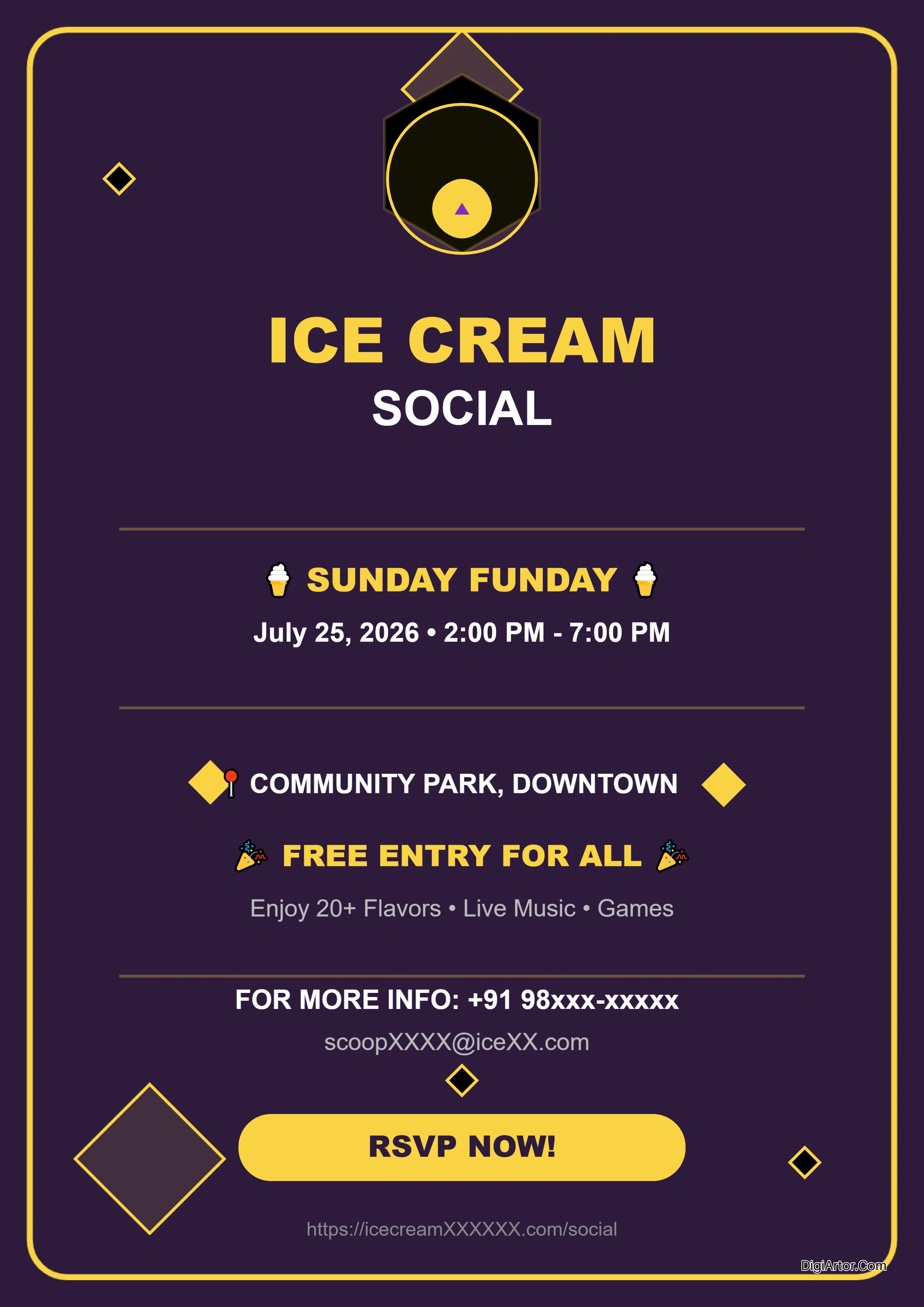 Ice Cream Social Flyer Editable Template Reference Image