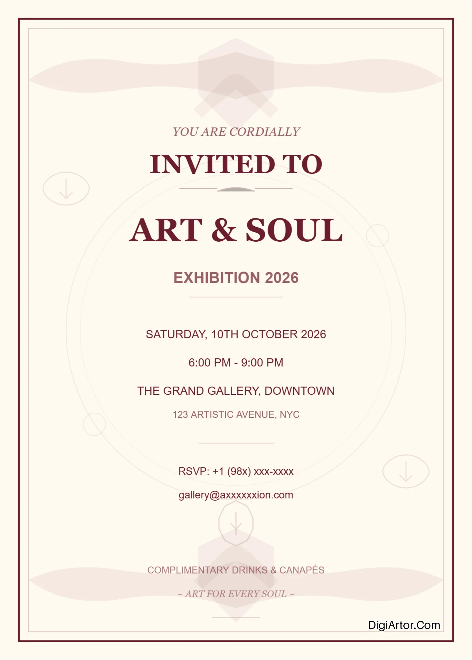 Art Soul Exhibition Invitation Card Editable Template Reference Image