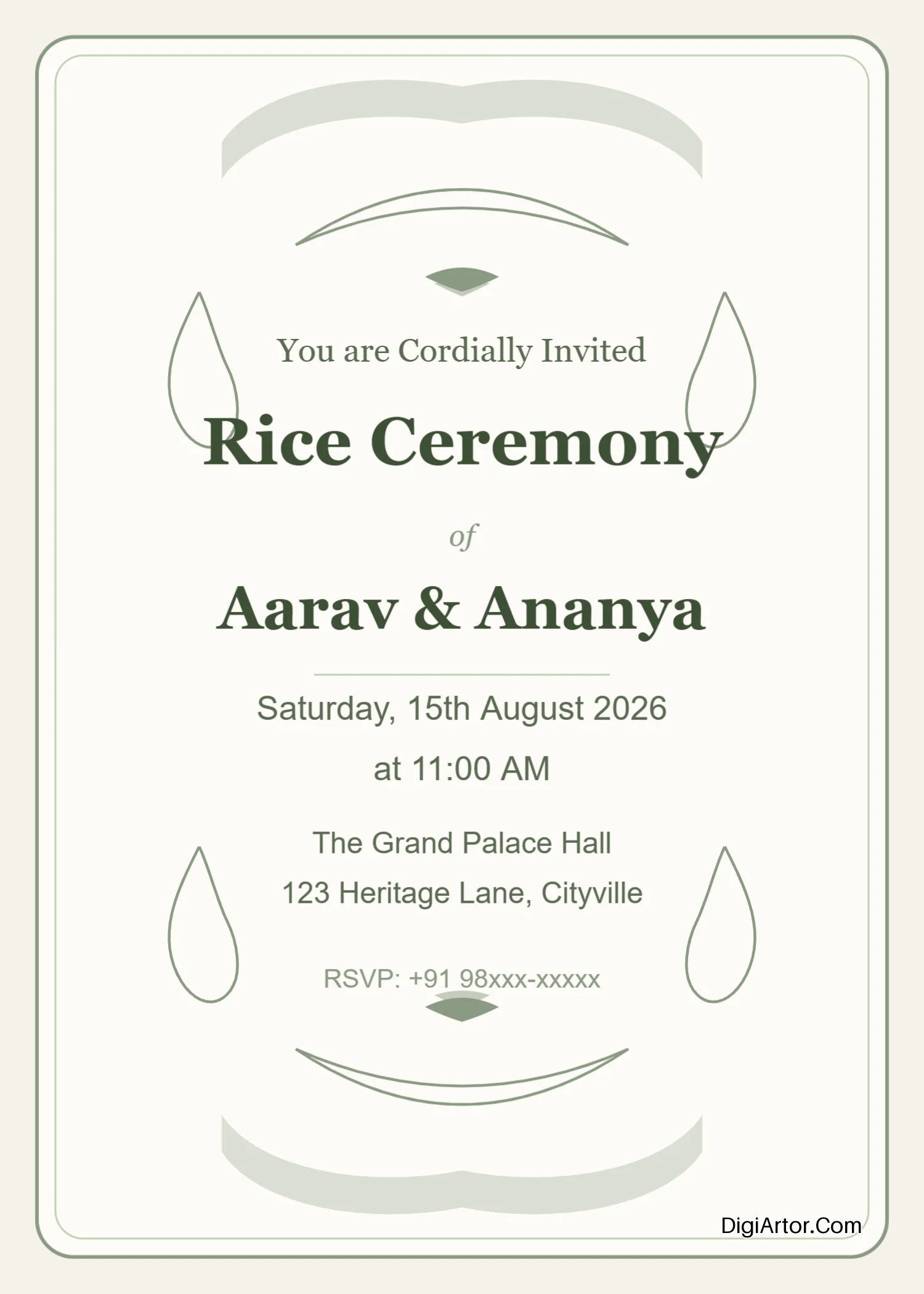 Beautiful Rice Ceremony Invitation Card Editable Template Reference Image