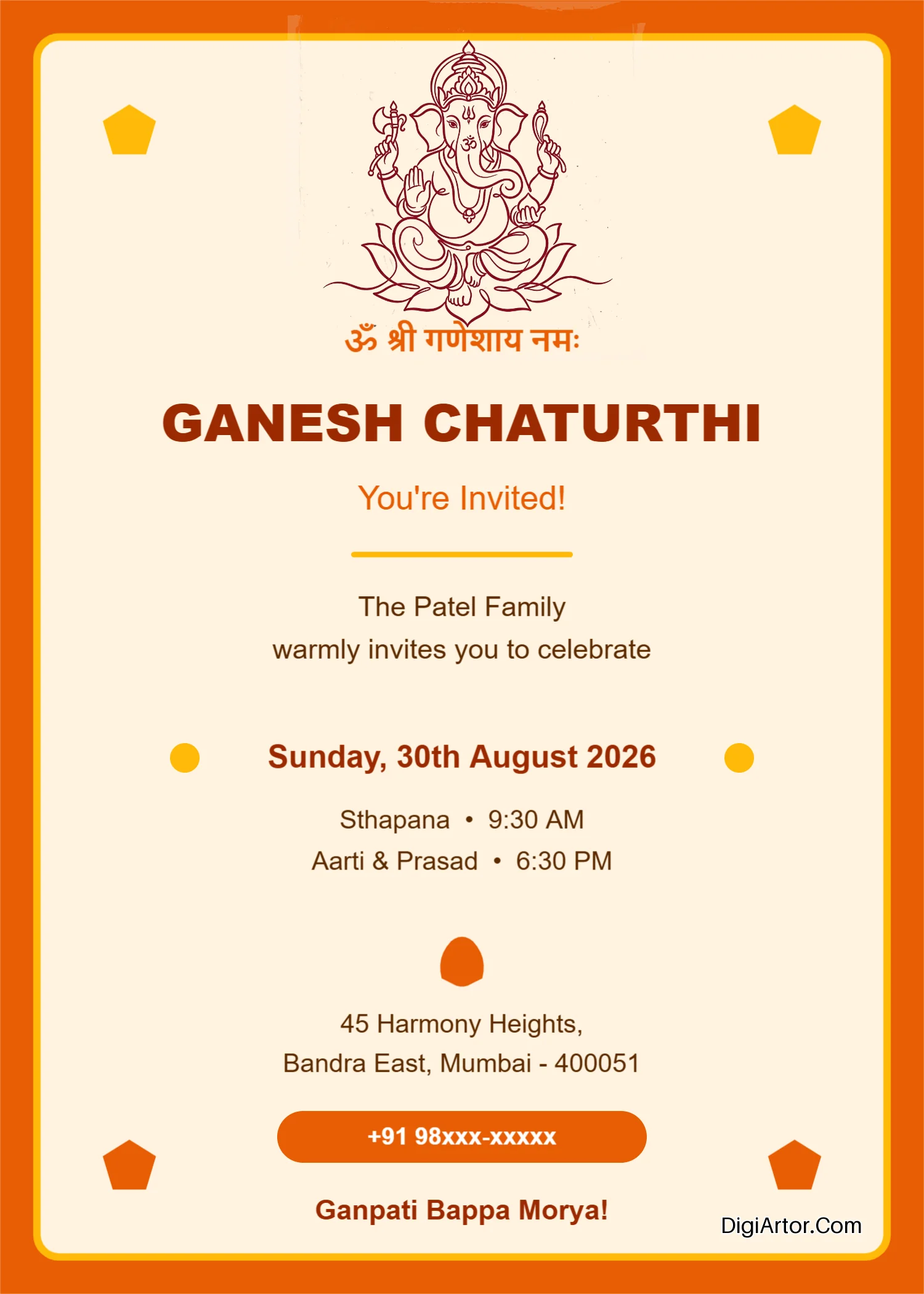 Ganpati invitation card maker online free Editable Template Reference Image