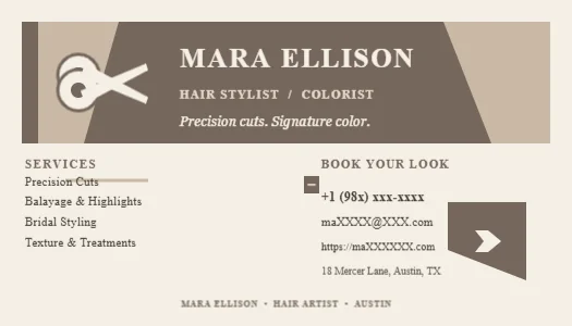 Hair Stylist Business (Visiting) Card Editable Template Reference Image