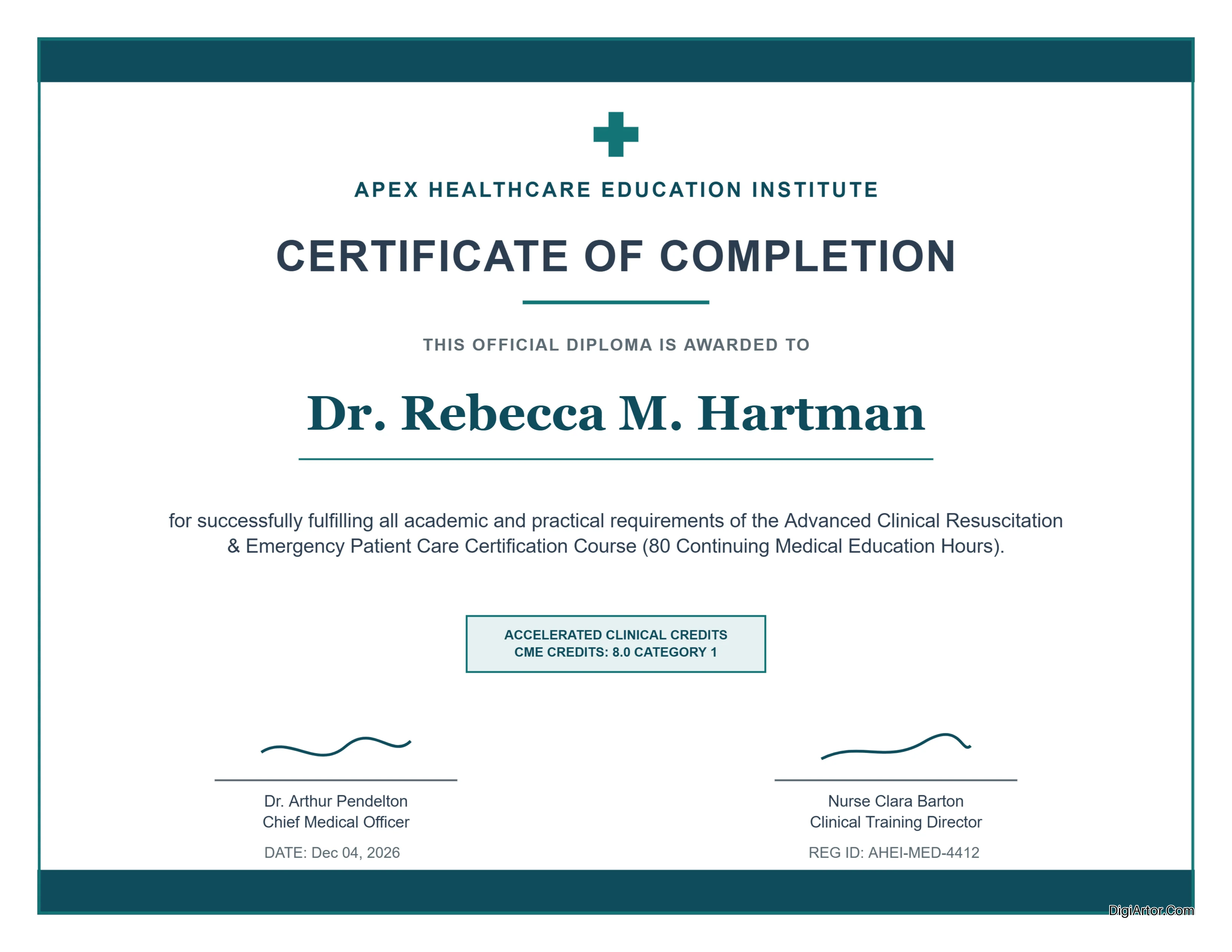 Advanced Clinical Patient Care Certification Training Completion Certificate - Edit & Download Editable Template Reference Image