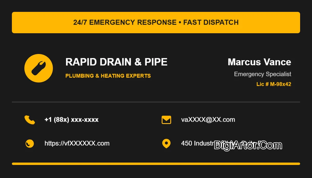 Emergency Plumber Business (Visiting) Card Maker - Online Customizer Editable Template Reference Image