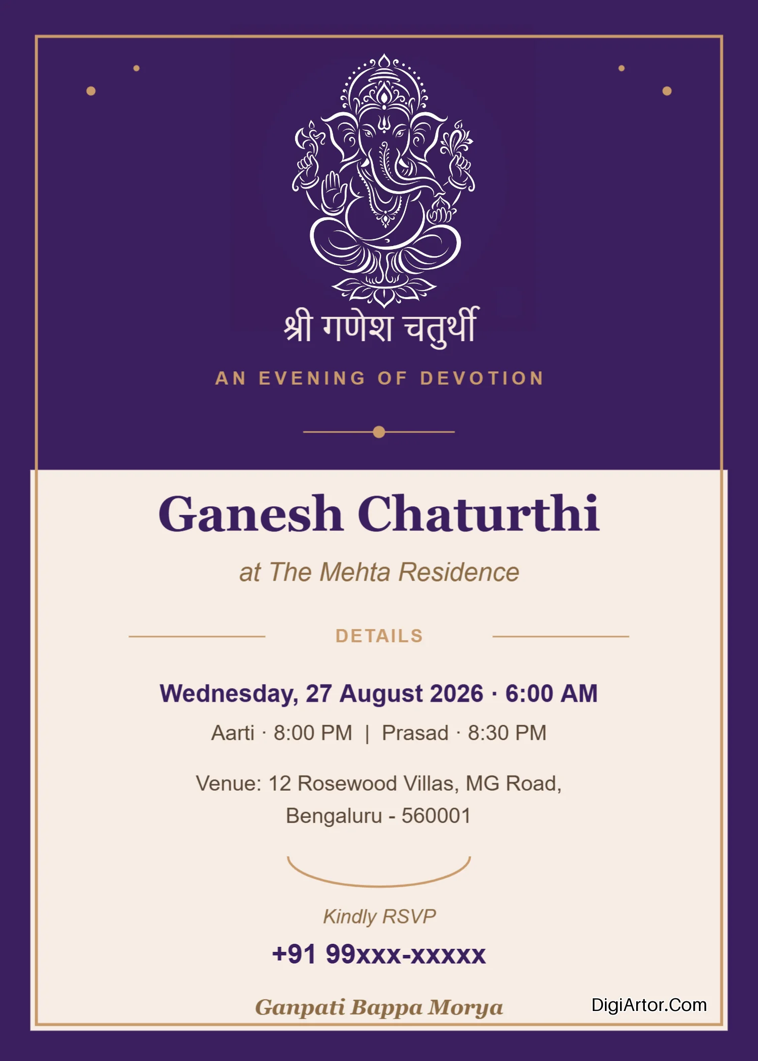 Elegant Ganesh Chaturthi Invitation Card Customize Online Free Editable Template Reference Image