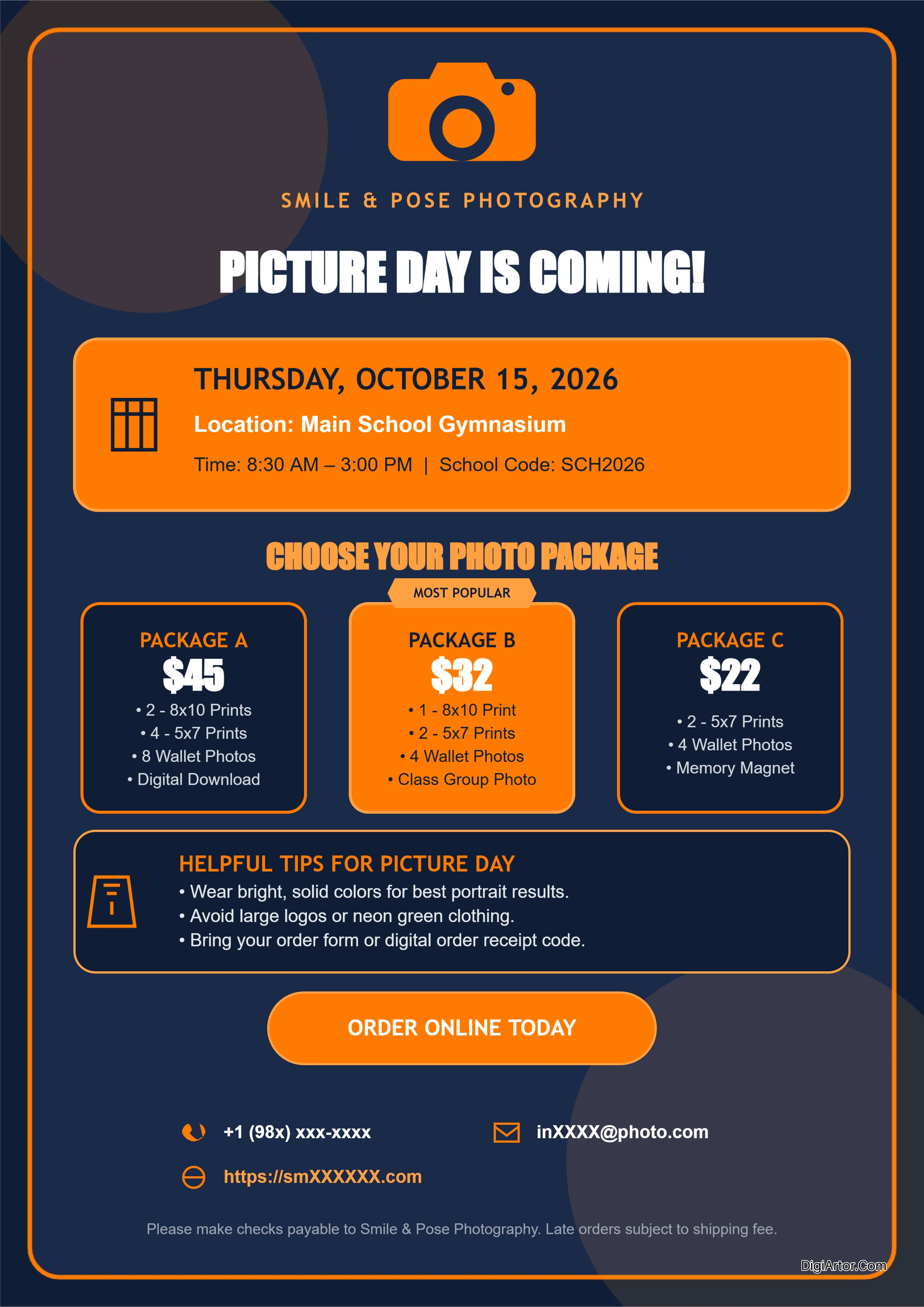 School Picture Day Flyer Customizer Editable Template Reference Image