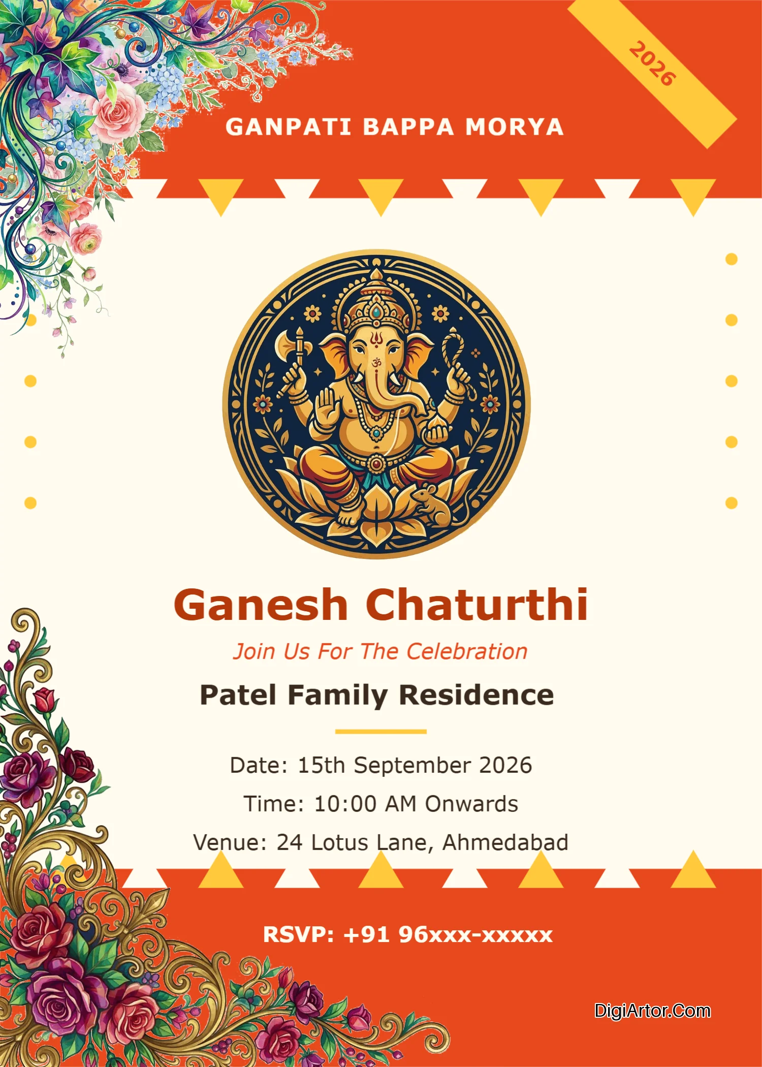 Ganesh chaturthi invitation card template free English Premium Quality Editable Editable Template Reference Image