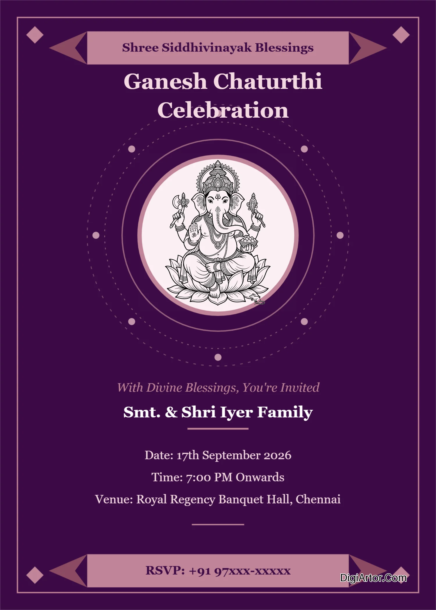 Invitation card for Ganesh Chaturthi 2026 Customize Download PDF Editable Template Reference Image