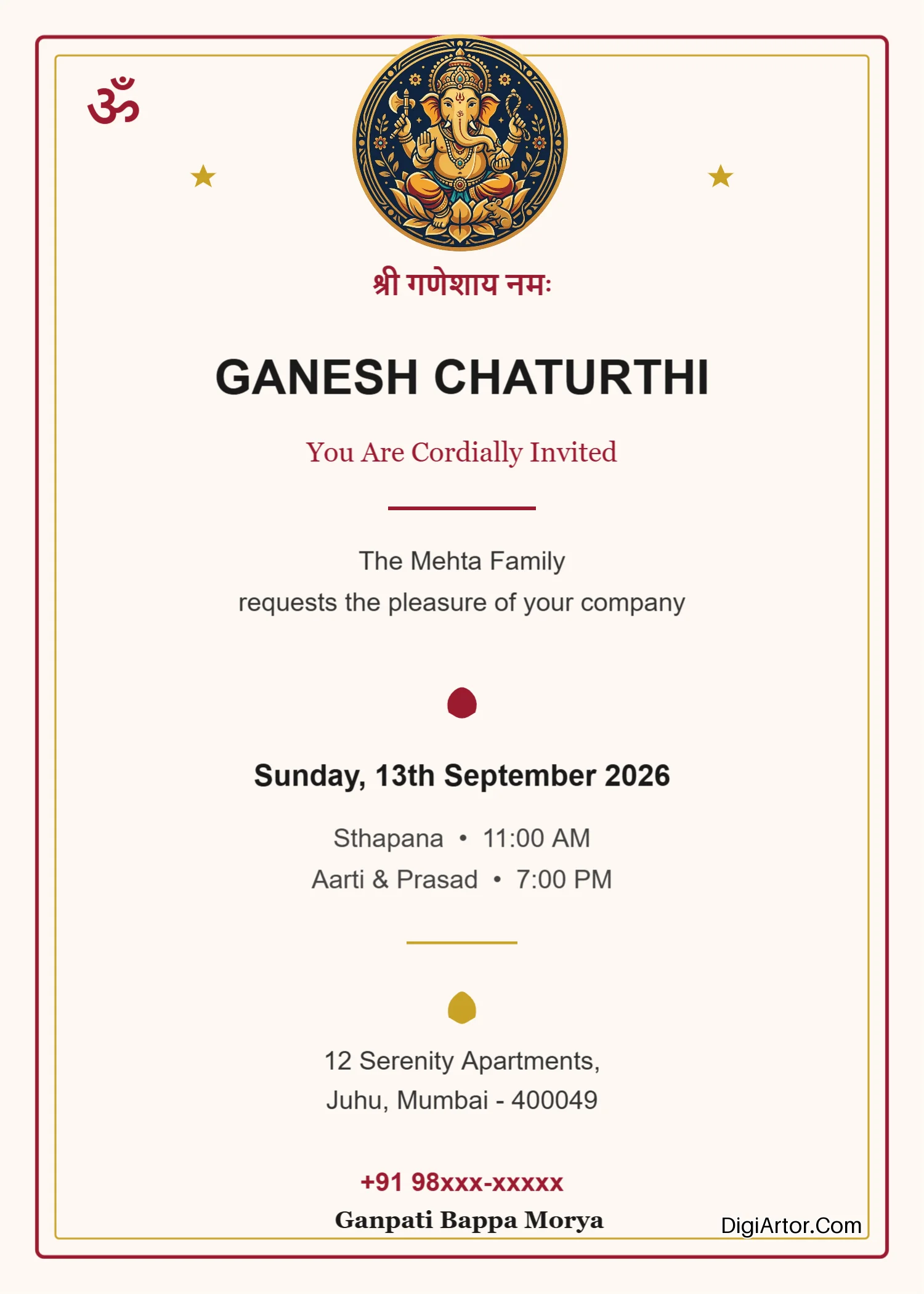 Ganpati Puja Festival Invitation Card Editable Template Editable Template Reference Image
